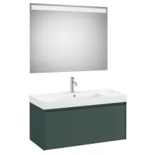   Roca Ona 1 fiókos mosdószekrény 100x46x50,5 cm kerámia mosdóval és tükör LED világítással, matt zöld A851702513