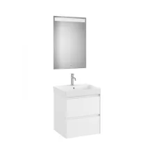   Roca Ona Pack 2 fiókos alsószekrény mosdóval 55x46 tükör LED világítással Matt Fehér A851703509