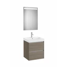  Roca Ona Pack 2 fiókos alsószekrény mosdóval 55x46 tükör LED világítással Sötét szil A851703511