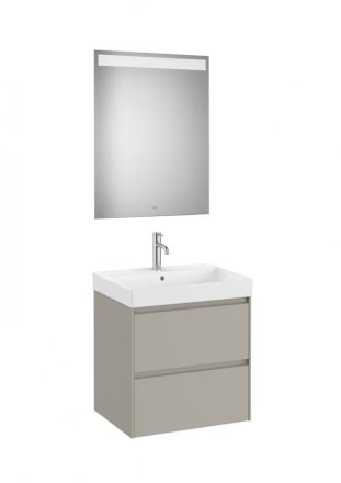 Roca Ona Pack 2 fiókos alsószekrény mosdóval 60x46 cm tükör LED világítással, homokszürke A851704510