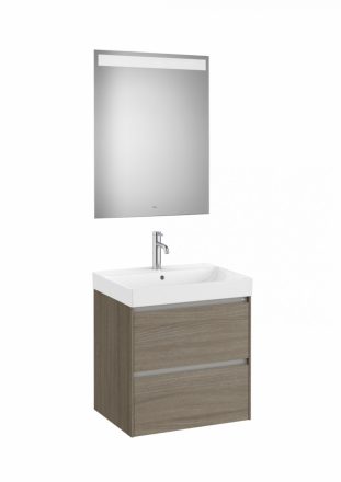 Roca Ona Pack 2 fiókos alsószekrény mosdóval 60x46 tükör LED világítással Sötét szil A851704511