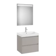   Roca Ona 2 fiókos mosdószekrény 65x46x64,5 cm kerámia mosdóval és tükör LED világítással, homokszürke A851705510