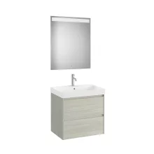   Roca Ona 2 fiókos mosdószekrény 65x46x64,5 cm kerámia mosdóval és tükör LED világítással, világos tölgy A851705512