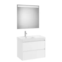   Roca Ona 2 fiókos mosdószekrény 80x46x64,5 cm balos kerámia mosdóval és tükör LED világítással, matt fehér A851708509