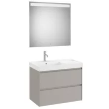   Roca Ona 2 fiókos mosdószekrény 80x46x64,5 cm balos kerámia mosdóval és tükör LED világítással, homokszürke A851708510