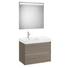   Roca Ona 2 fiókos mosdószekrény 80x46x64,5 cm balos kerámia mosdóval és tükör LED világítással, sötét szil A851708511