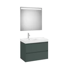   Roca Ona 2 fiókos mosdószekrény 80x46x64,5 cm balos kerámia mosdóval és tükör LED világítással, matt zöld A851708513