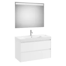   Roca Ona 2 fiókos mosdószekrény 100x46x64,5 cm kerámia mosdóval és tükör LED világítással, matt fehér A851709509