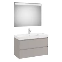   Roca Ona 2 fiókos mosdószekrény 100x46x64,5 cm kerámia mosdóval és tükör LED világítással, homokszürke A851709510