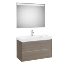   Roca Ona 2 fiókos mosdószekrény 100x46x64,5 cm kerámia mosdóval és tükör LED világítással, sötét szil A851709511