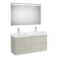   Roca Ona 4 fiókos mosdószekrény 120x46x64,5 cm kerámia mosdóval és tükör LED világítással, világos tölgy A851710512