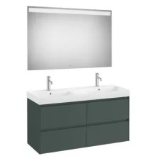   Roca Ona 4 fiókos mosdószekrény 120x46x64,5 cm kerámia mosdóval és tükör LED világítással, matt zöld A851710513