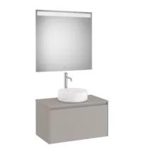   Roca Ona 1 fiókos mosdószekrény 79,4x45,7x44,3 cm és tükör LED világítással, homokszürke A851712510