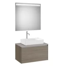   Roca Ona 1 fiókos mosdószekrény 79,4x45,7x44,3 cm és tükör LED világítással, sötét szil A851712511