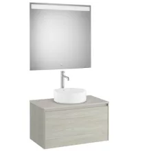   Roca Ona 1 fiókos mosdószekrény 79,4x45,7x44,3 cm és tükör LED világítással, világos tölgy A851712512
