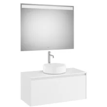   Roca Ona 1 fiókos mosdószekrény 99,4x45,7x44,3 cm és tükör LED világítással, matt fehér A851714509