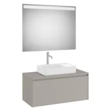   Roca Ona 1 fiókos mosdószekrény 99,4x45,7x44,3 cm és tükör LED világítással, homokszürke A851714510