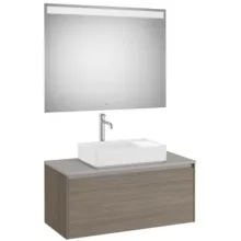   Roca Ona 1 fiókos mosdószekrény 99,4x45,7x44,3 cm és tükör LED világítással, sötét szil A851714511