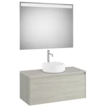   Roca Ona 1 fiókos mosdószekrény 99,4x45,7x44,3 cm és tükör LED világítással, világos tölgy A851714512