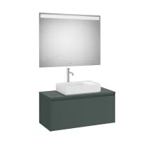   Roca Ona 1 fiókos mosdószekrény 99,4x45,7x44,3 cm és tükör LED világítással, matt zöld A851714513