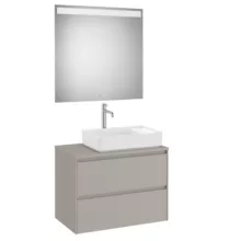   Roca Ona 2 fiókos mosdószekrény 79,4x45,7x58,3 cm és tükör LED világítással, jobbos / homokszürke A851715510