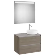   Roca Ona 2 fiókos mosdószekrény 79,4x45,7x58,3 cm és tükör LED világítással, jobbos / sötét szil A851715511