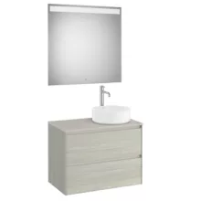   Roca Ona 2 fiókos mosdószekrény 79,4x45,7x58,3 cm és tükör LED világítással, jobbos / világos tölgy A851715512