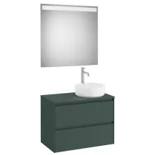   Roca Ona 2 fiókos mosdószekrény 79,4x45,7x58,3 cm és tükör LED világítással, jobbos / matt zöld A851715513