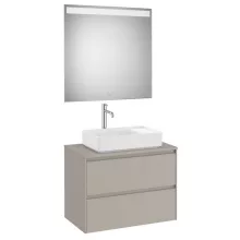   Roca Ona 2 fiókos mosdószekrény 79,4x45,7x58,3 cm és tükör LED világítással, homokszürke A851716510