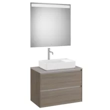   Roca Ona 2 fiókos mosdószekrény 79,4x45,7x58,3 cm és tükör LED világítással, sötét szil A851716511