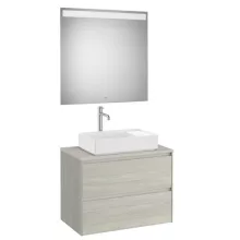   Roca Ona 2 fiókos mosdószekrény 79,4x45,7x58,3 cm és tükör LED világítással, világos tölgy A851716512