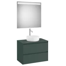   Roca Ona 2 fiókos mosdószekrény 79,4x45,7x58,3 cm és tükör LED világítással, matt zöld A851716513