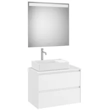   Roca Ona 2 fiókos mosdószekrény 79,4x45,7x58,3 cm és 80x80 cm-es tükör LED világítással, balos / matt fehér A851717509
