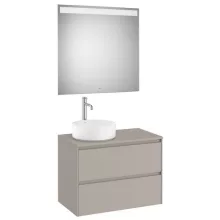   Roca Ona 2 fiókos mosdószekrény 79,4x45,7x58,3 cm és 80x80 cm-es tükör LED világítással, balos / homokszürke A851717510