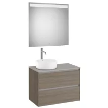   Roca Ona 2 fiókos mosdószekrény 79,4x45,7x58,3 cm és 80x80 cm-es tükör LED világítással, balos / sötét szil A851717511