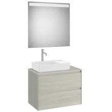   Roca Ona 2 fiókos mosdószekrény 79,4x45,7x58,3 cm és 80x80 cm-es tükör LED világítással, balos / világos tölgy A851717512
