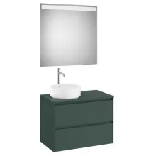   Roca Ona 2 fiókos mosdószekrény 79,4x45,7x58,3 cm és 80x80 cm-es tükör LED világítással, balos / matt zöld A851717513