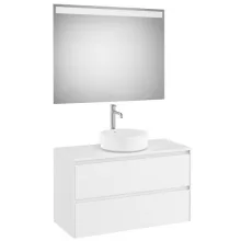   Roca Ona 2 fiókos mosdószekrény 99,4x45,7x58,3 cm és 100x80 cm-es tükör LED világítással, matt fehér A851718509