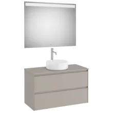   Roca Ona 2 fiókos mosdószekrény 99,4x45,7x58,3 cm és 100x80 cm-es tükör LED világítással, homokszürke A851718510