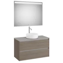   Roca Ona 2 fiókos mosdószekrény 99,4x45,7x58,3 cm és 100x80 cm-es tükör LED világítással, sötét szil A851718511