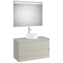   Roca Ona 2 fiókos mosdószekrény 99,4x45,7x58,3 cm és 100x80 cm-es tükör LED világítással, világos tölgy A851718512