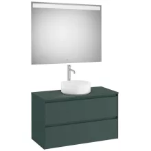   Roca Ona 2 fiókos mosdószekrény 99,4x45,7x58,3 cm és 100x80 cm-es tükör LED világítással, matt zöld A851718513