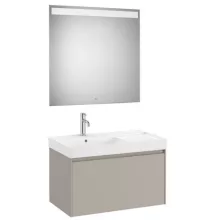   Roca Ona 1 fiókos mosdószekrény 80x46x50,5 cm balos kerámia mosdóval és tükör, homokszürke A851722510