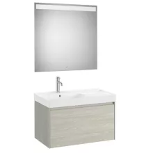   Roca Ona 1 fiókos mosdószekrény 80x46x50,5 cm balos kerámia mosdóval és tükör, világos tölgy A851722512