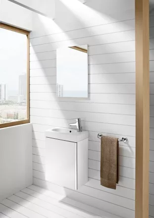 Roca Unik Pack Mini mosdószekrény porcelán kézmosóval és tükörrel Fehér A855865806