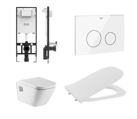 Roca The Gap Square fali WC csésze szett tartállyal, nyomólappal és ülőkével, fehér A893107300