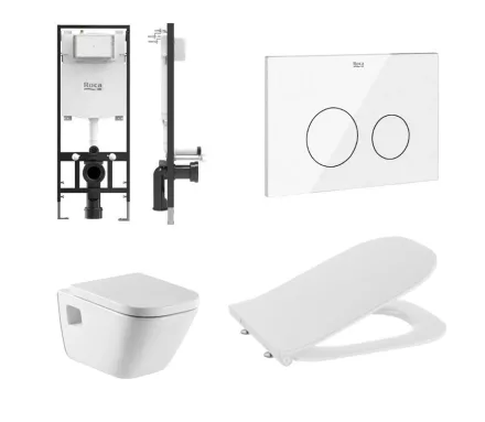 Roca The Gap Square fali WC szett tartállyal, nyomólappal és ülőkével, fehér