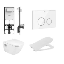Roca The Gap Square fali Rimless WC szett nyomólappal és beépíthető tartállyal, fehér