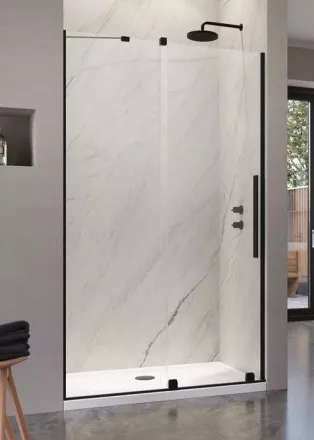 Radaway Furo Black DWJ 130 két elemből álló balos zuhanyajtó átlátszó üveggel 67,2x200 fekete profilszín 101076725401L