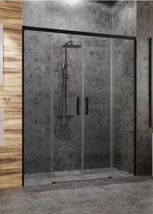 RADAWAY Idea Black DWD 150 zuhanyajtó, átlátszó üveggel, fekete profilszín 387125-54-01